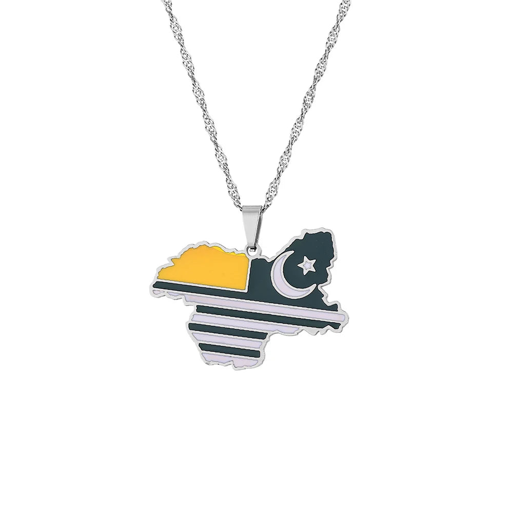 Azad Jammu & Kashmir Map Flag Pendant Necklace - Stainless Steel