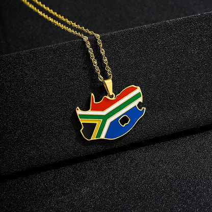 South Africa Map Flag Pendant Necklace - Stainless Steel