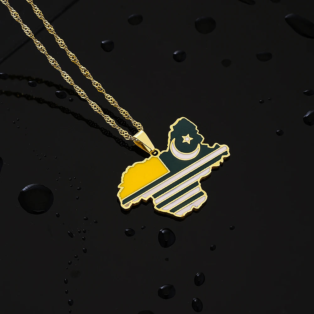 Azad Jammu & Kashmir Map Flag Pendant Necklace - Stainless Steel