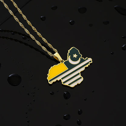 Azad Jammu & Kashmir Map Flag Pendant Necklace - Stainless Steel