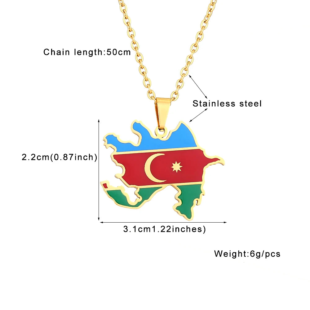 Azerbaijan Map Flag Pendant Necklace - Stainless Steel