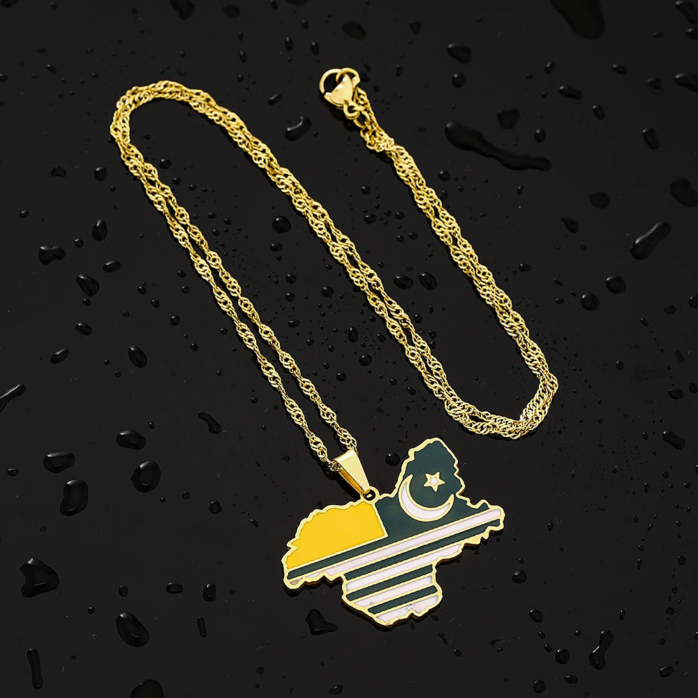 Azad Jammu & Kashmir Map Flag Pendant Necklace - Stainless Steel
