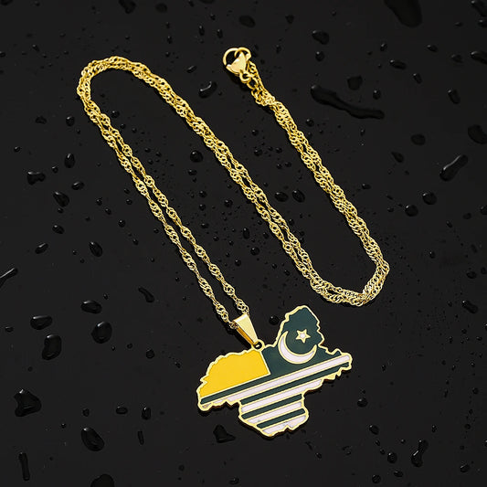 Azad Jammu & Kashmir Map Flag Pendant Necklace - Stainless Steel