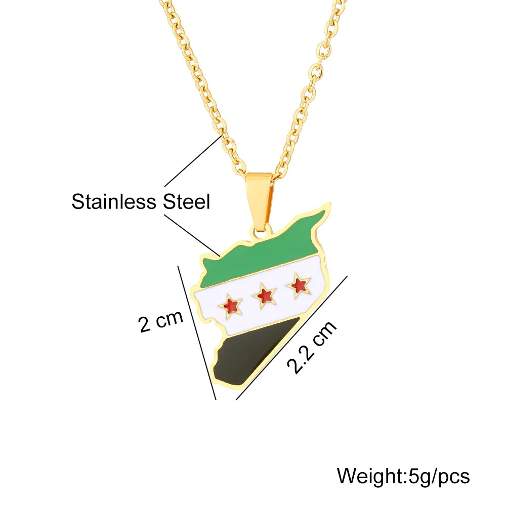 Syria Map Flag Pendant Necklace - Stainless Steel
