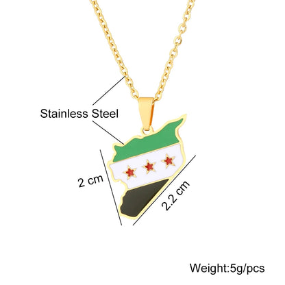 Syria Map Flag Pendant Necklace - Stainless Steel
