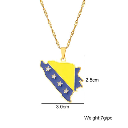 Bosnia Map Flag Pendant Necklace - Stainless Steel
