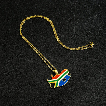South Africa Map Flag Pendant Necklace - Stainless Steel
