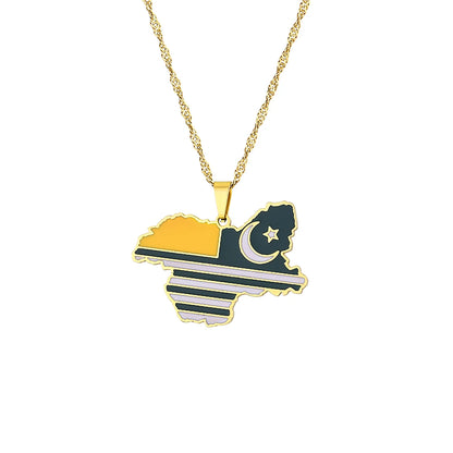 Azad Jammu & Kashmir Map Flag Pendant Necklace - Stainless Steel