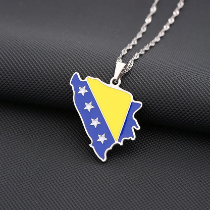Bosnia Map Flag Pendant Necklace - Stainless Steel