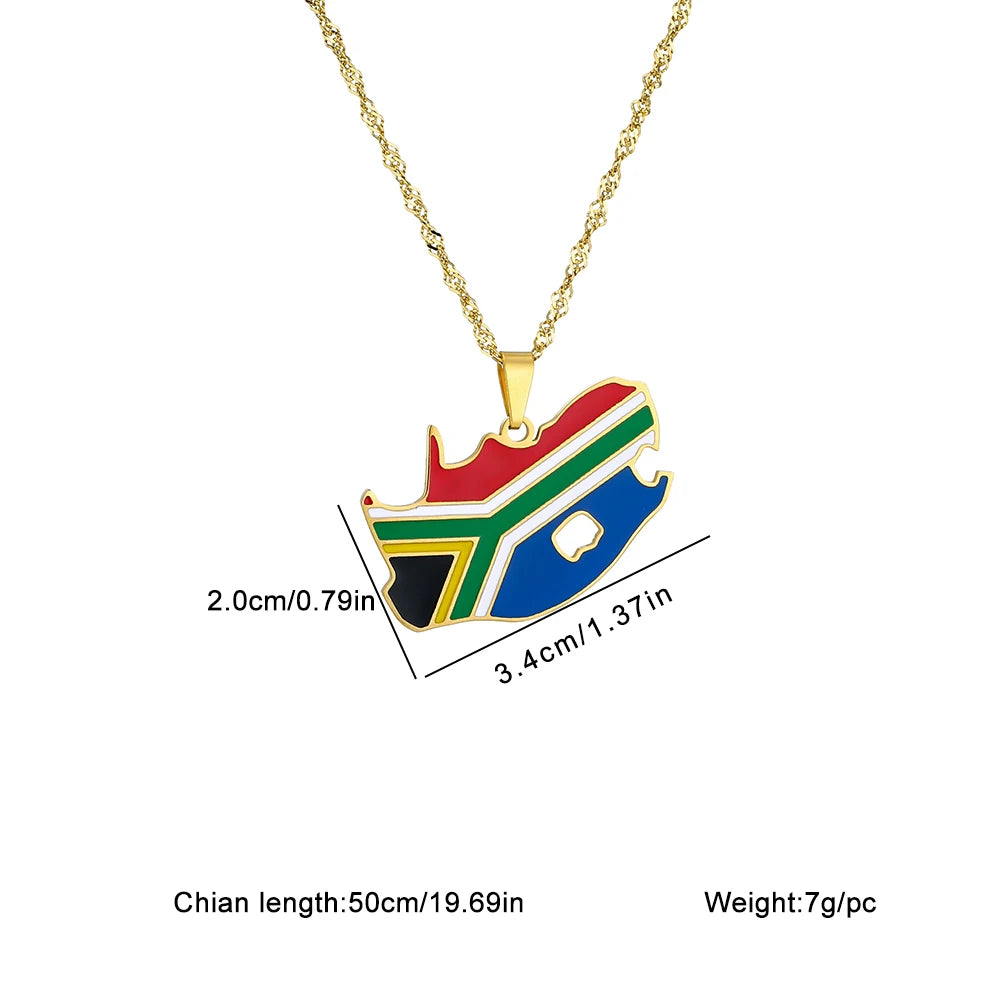 South Africa Map Flag Pendant Necklace - Stainless Steel