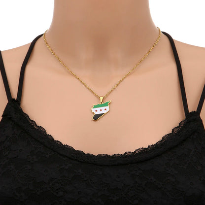 Syria Map Flag Pendant Necklace - Stainless Steel