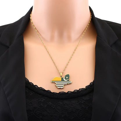 Azad Jammu & Kashmir Map Flag Pendant Necklace - Stainless Steel