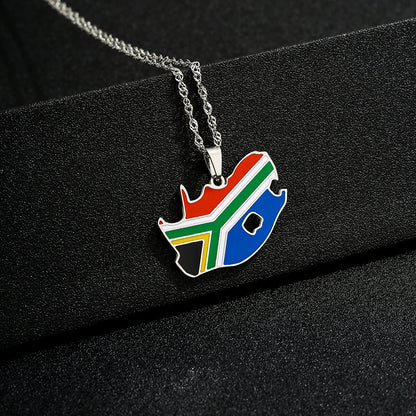 South Africa Map Flag Pendant Necklace - Stainless Steel