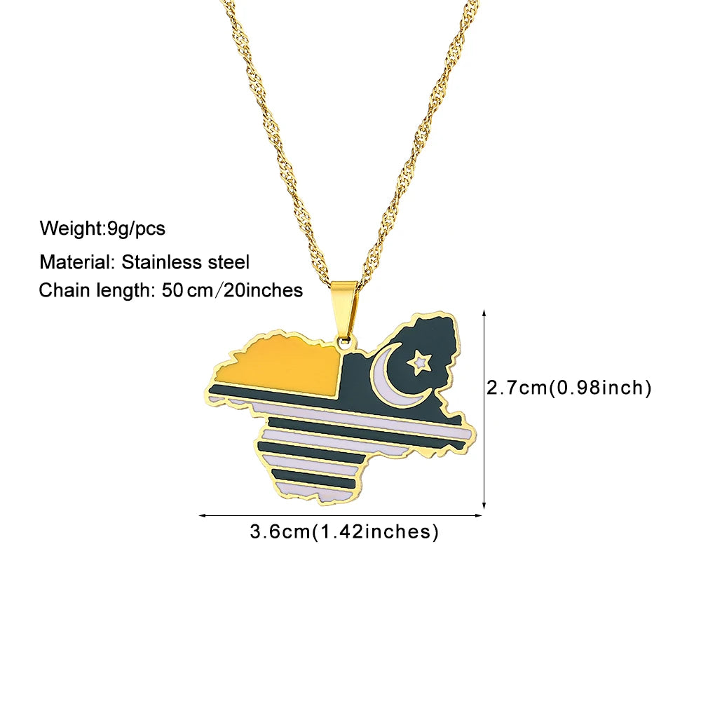 Azad Jammu & Kashmir Map Flag Pendant Necklace - Stainless Steel