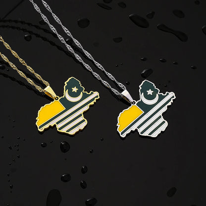 Azad Jammu & Kashmir Map Flag Pendant Necklace - Stainless Steel