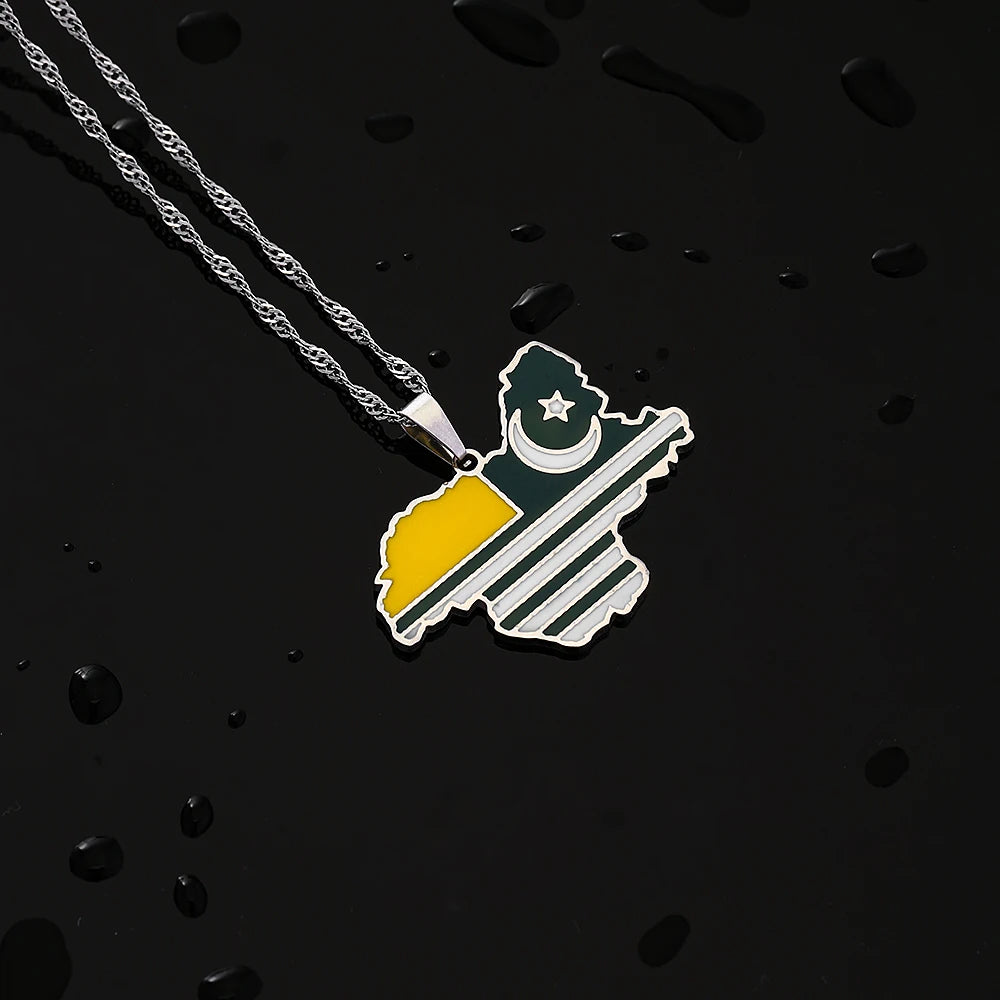Azad Jammu & Kashmir Map Flag Pendant Necklace - Stainless Steel