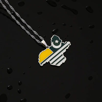 Azad Jammu & Kashmir Map Flag Pendant Necklace - Stainless Steel