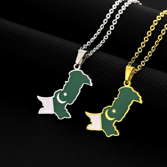 Pakistan Map Flag Pendant Necklace - Stainless Steel